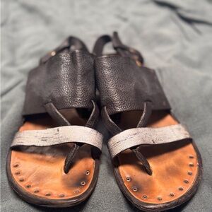 A.S.98 Black and Silver Leather Sandals